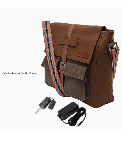Canvas Messenger Sling Bag For Men & Women | Side Cross Body bag with Leather Strap on Flap Closure, Adjustable Shoulder Strap & 2 External Pockets | Suitable for Office