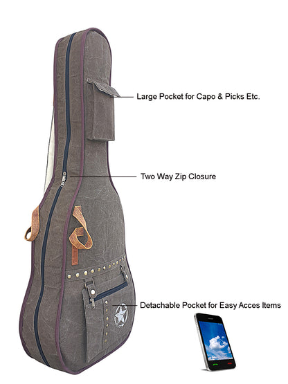 Cotton Canvas Fabric Acoustic Guitar Bag Cover for Men and Women | Modern Guitar Case | 100% Cotton Inner Lining | Adjustable Straps | Padded Protection | Zip Pocket |