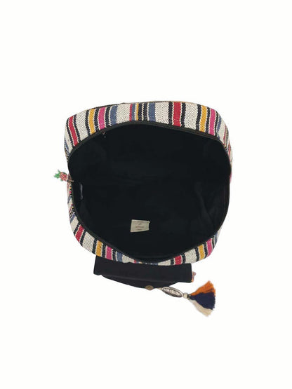Handloom Fabric Backpack for Women 10 Litres | Multicolour Casual Cloth Bag with  Inner lining | Stylish Bag suitable for College, Travel & Beach