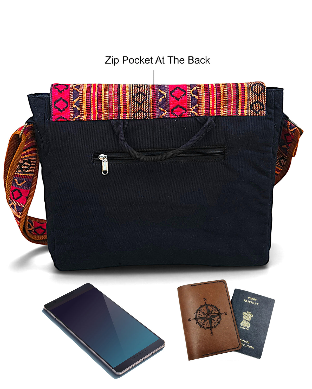 Handloom Fabric Messenger Bags for Women | Cotton Canvas Laptop Sling Bag Upto 15.6 Inches | Stylish Crossbody Sling Bag Comes with Flap Closure &  Inner Lining