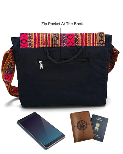 Handloom Fabric Messenger Bags for Women | Cotton Canvas Laptop Sling Bag Upto 15.6 Inches | Stylish Crossbody Sling Bag Comes with Flap Closure &  Inner Lining