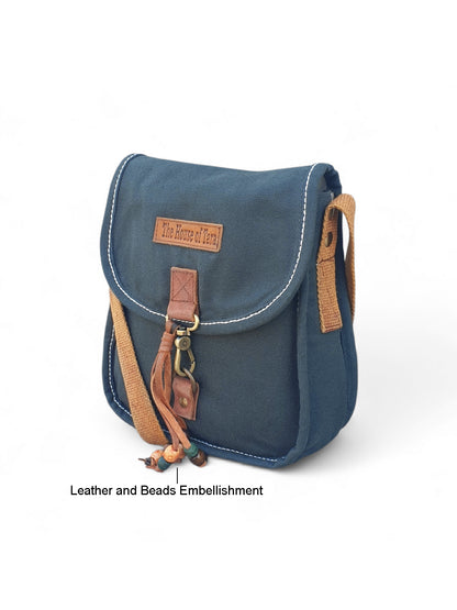 Canvas Purse for Women | Casual Crossbody Sling Bag with Adjustable Straps, Zipped Pocket & Lobster Hook Buckle Closure | Suitable for College & Travel (Blue)
