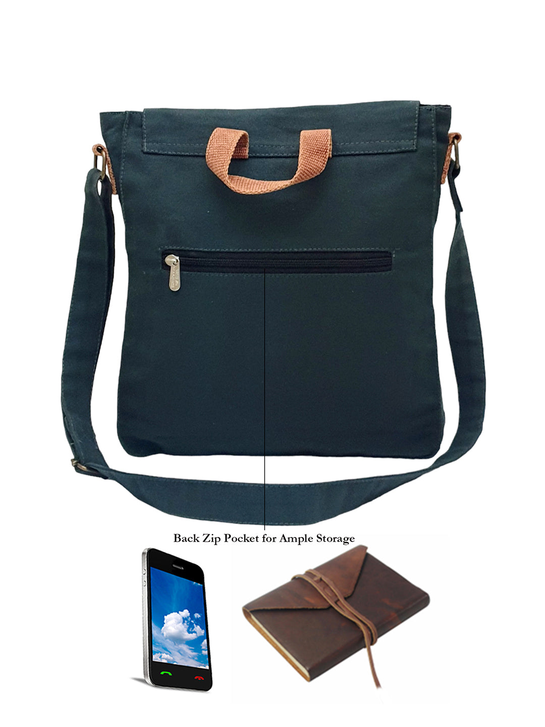 Canvas Crossbody Messenger Bag for Men & Women | Side Bag Fits Mobile & Tablets | Ideal For Office & Travel | Beige Embellished Cotton Compact Messenger Business Bag for ladies