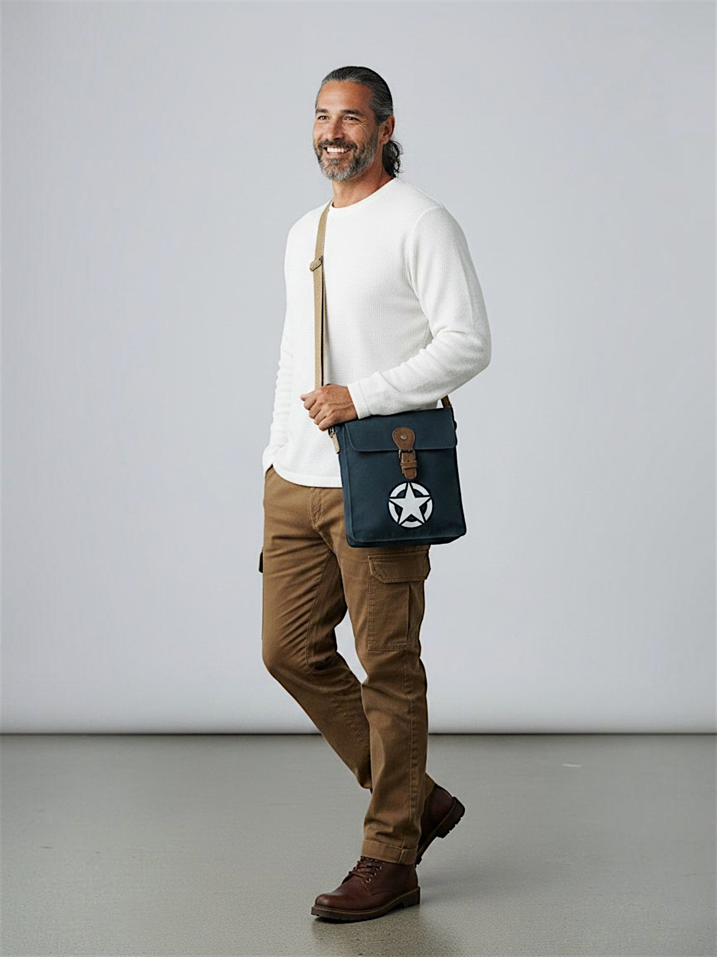 Canvas Side Sling Bag For Men & Women | Compact Messenger bag with Leather Strap on flap closure, Adjustable Shoulder Strap & Snap buttons | Casual bag for Office & Travel