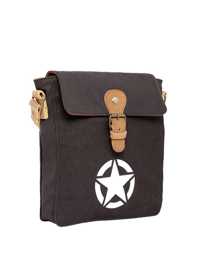 Canvas Side Sling Bag For Men & Women | Compact Messenger bag with Leather Strap on flap closure, Adjustable Shoulder Strap & Snap buttons | Casual bag for Office & Travel