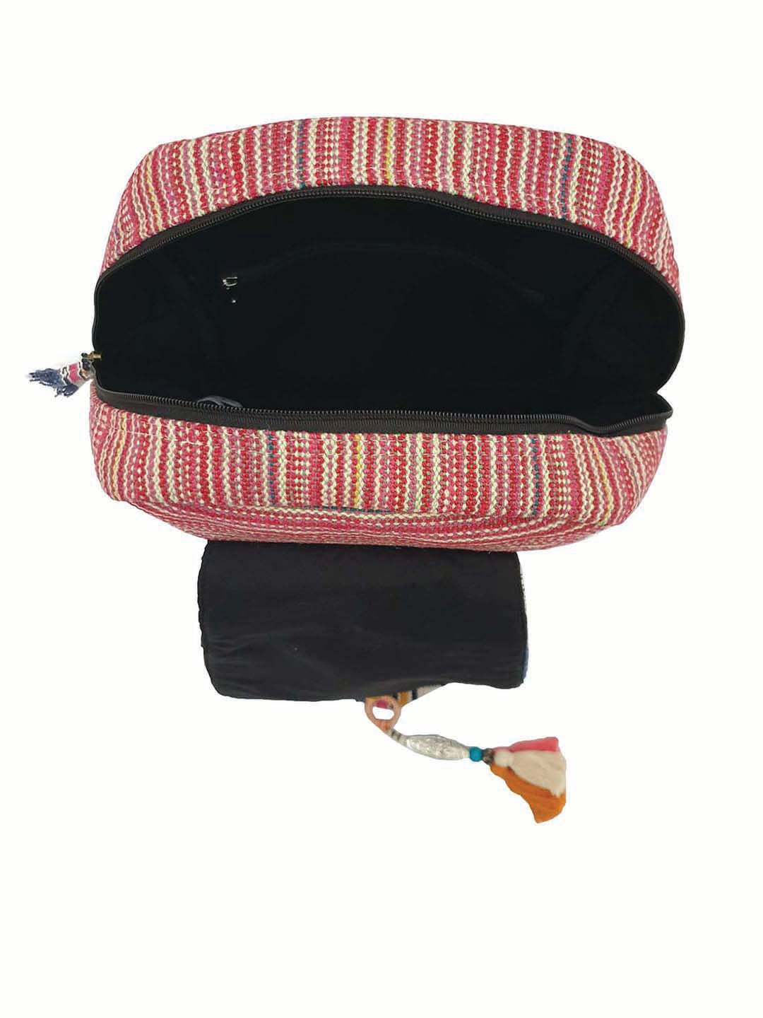 Handloom Fabric Backpack for Women 10 Litres | Multicolour Casual Cloth Bag with  Inner lining | Stylish Bag suitable for College, Travel & Beach