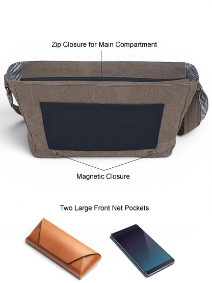 Distressed Cotton Canvas Messenger Bag for Men and Women | Printed Crossbody Sling Bag With Laptop Compartment (Upto 15.6 Inch), Broad Adjustable Straps