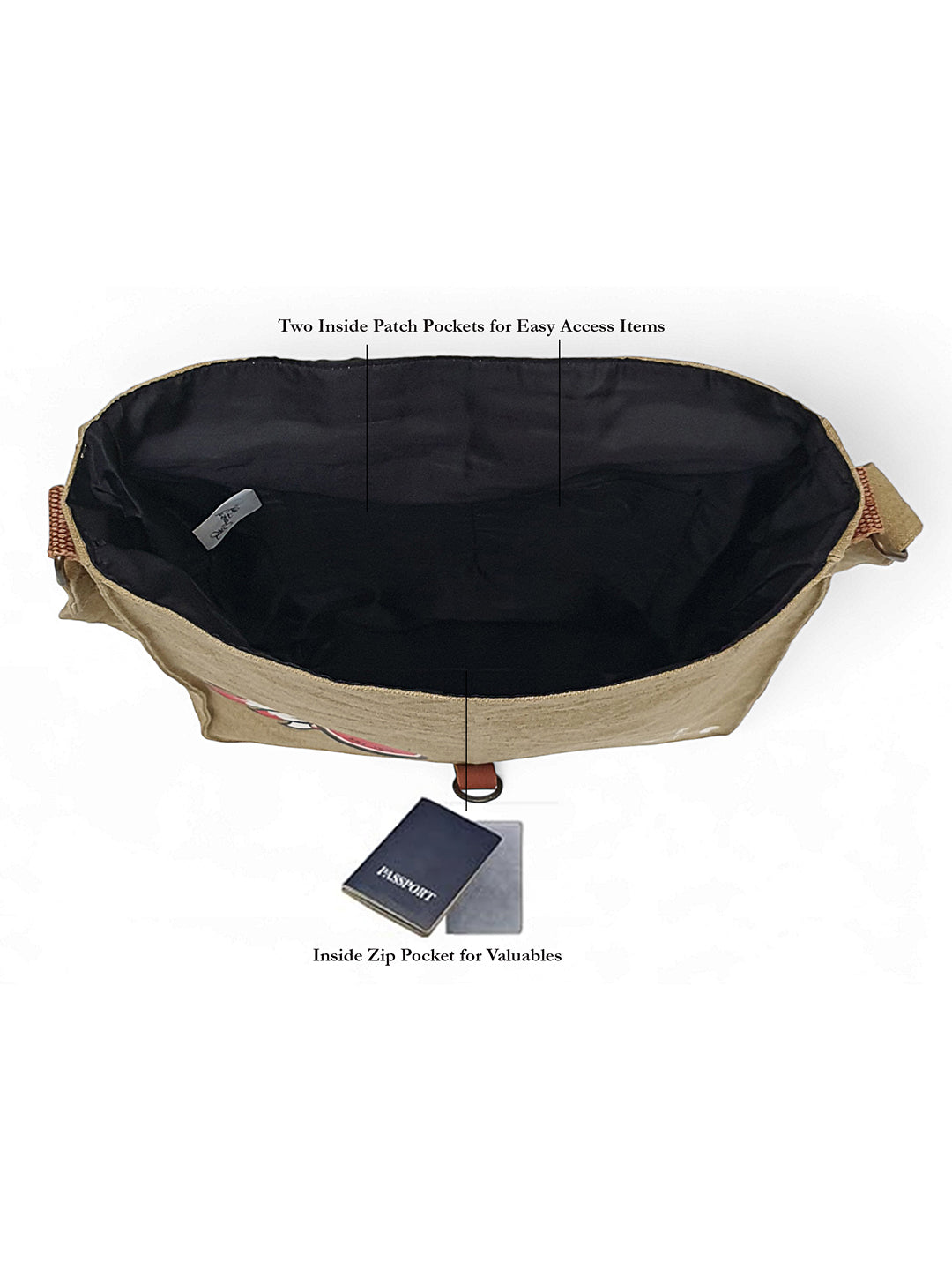 Canvas Crossbody Messenger Bag for Men & Women | Side Bag Fits Mobile & Tablets | Ideal For Office & Travel | Beige Embellished Cotton Compact Messenger Business Bag for ladies