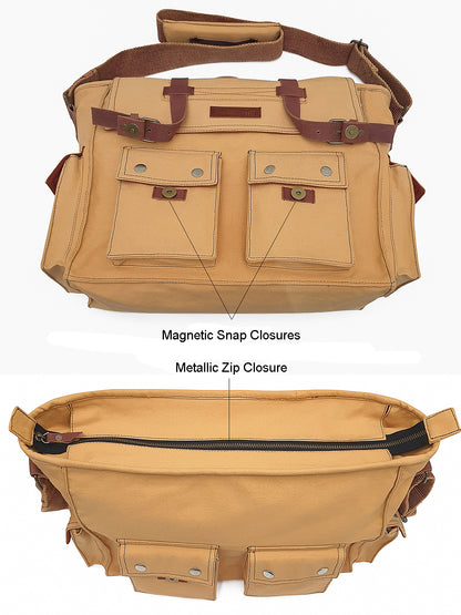 Canvas Messenger bags Large | Cotton Sling One Side Shoulder Bags for Men & Women with Adjustable Crossbody strap, Padded Partition & 4 External Pockets