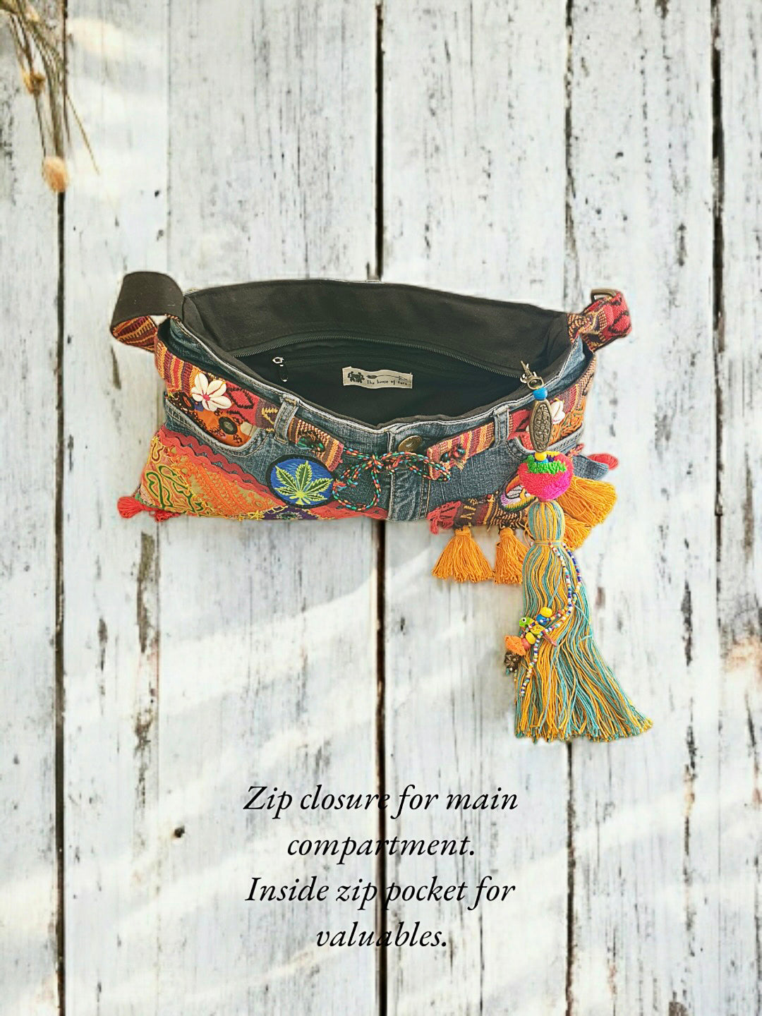 Upcycled Denim Sling Bag for Women | Cross Body Bag With Medium Size Compartment, Adjustable Strap | Embellished Shoulder Bag Suitable for College & Travel (Denim Blue)