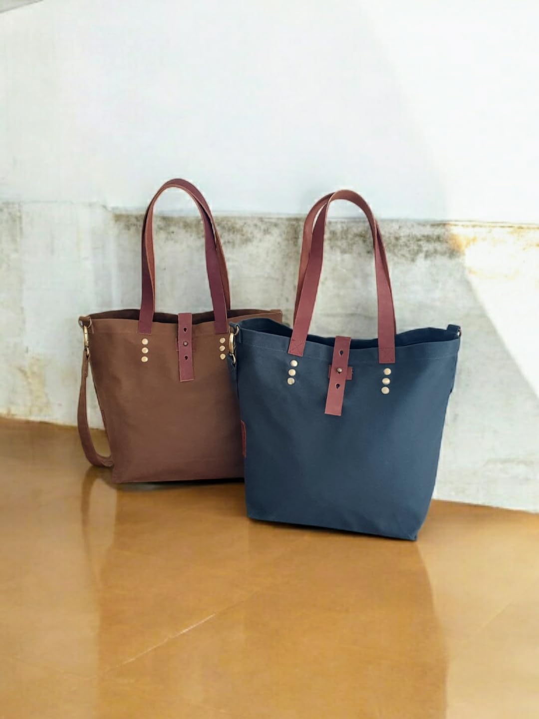 The House of tara Convertible Handbag | Canvas Tote Bag | Casual Cross Body Sling Bag | Combat Blue Color | Leather Strap Closure and External Pocket | Adjustable Strap Cotton Shoulder Bag For Women