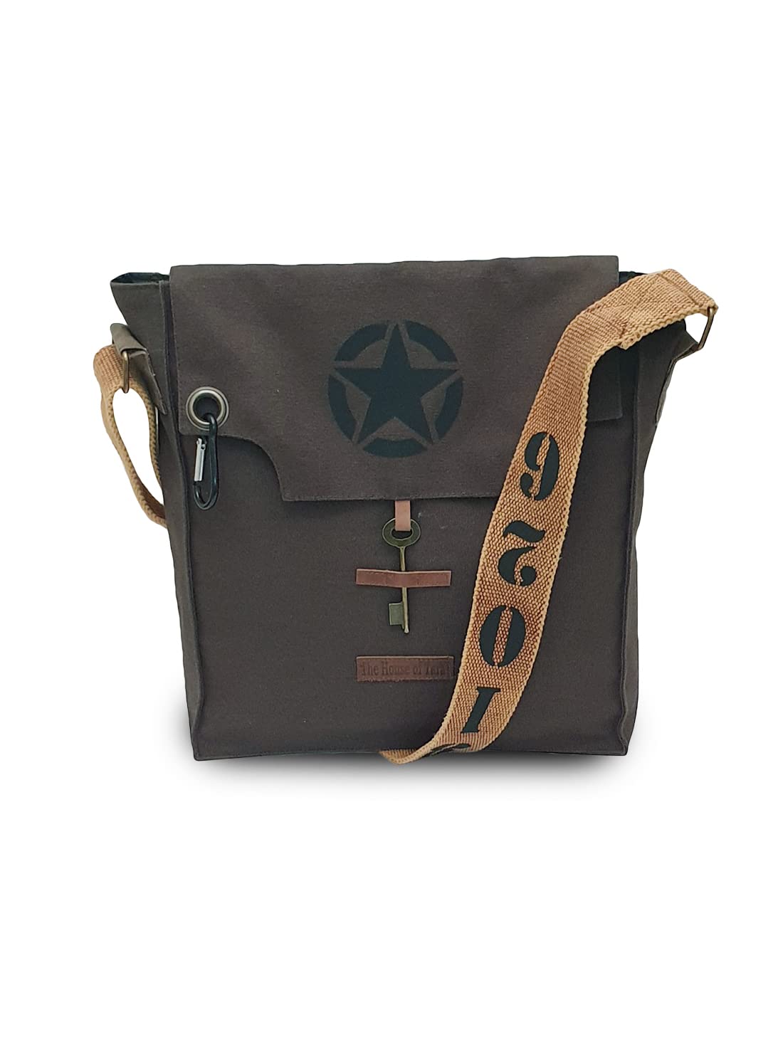 The House of tara Sturdy Cotton Canvas Messenger Bags for Men and Women | With two Magnetic Snap Buttons Flap Closure, Adjustable Body Strap & Multiutility Lobster Hook (Beige)