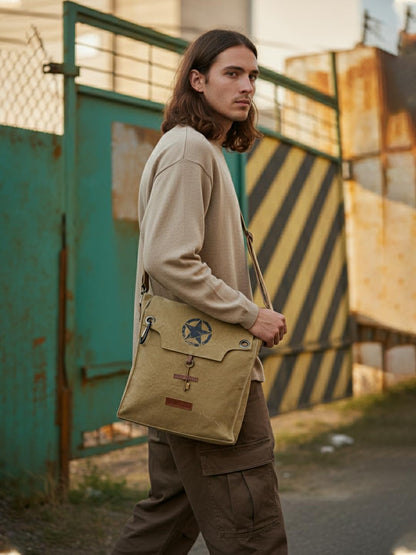 The House of tara Sturdy Cotton Canvas Messenger Bags for Men and Women | With two Magnetic Snap Buttons Flap Closure, Adjustable Body Strap & Multiutility Lobster Hook (Beige)