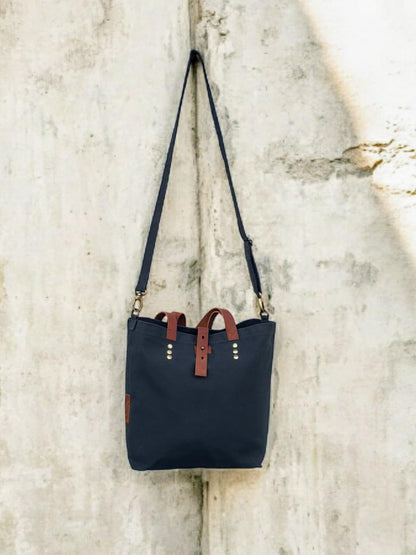 The House of tara Convertible Handbag | Canvas Tote Bag | Casual Cross Body Sling Bag | Combat Blue Color | Leather Strap Closure and External Pocket | Adjustable Strap Cotton Shoulder Bag For Women