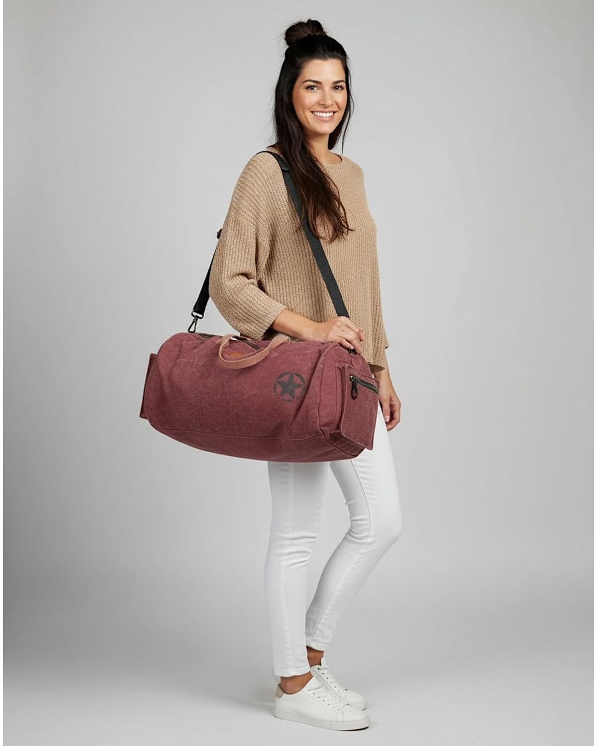 Canvas Travel Duffle Bag | 25 litres | Sports Duffel | Gym Bags | for Men and Women | Adjustable Broad Strap | Airline Carry-On Luggage | Quick Access Pockets | Vintage Wine