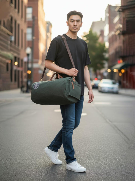 The House of Tara Canvas Travel Duffle Bag 25 litres | Sports Duffel | for Men and Women | Adjustable Removable Strap | Gym Bag | Luggage Garment Bag | Quick Access Pockets | Green Blue