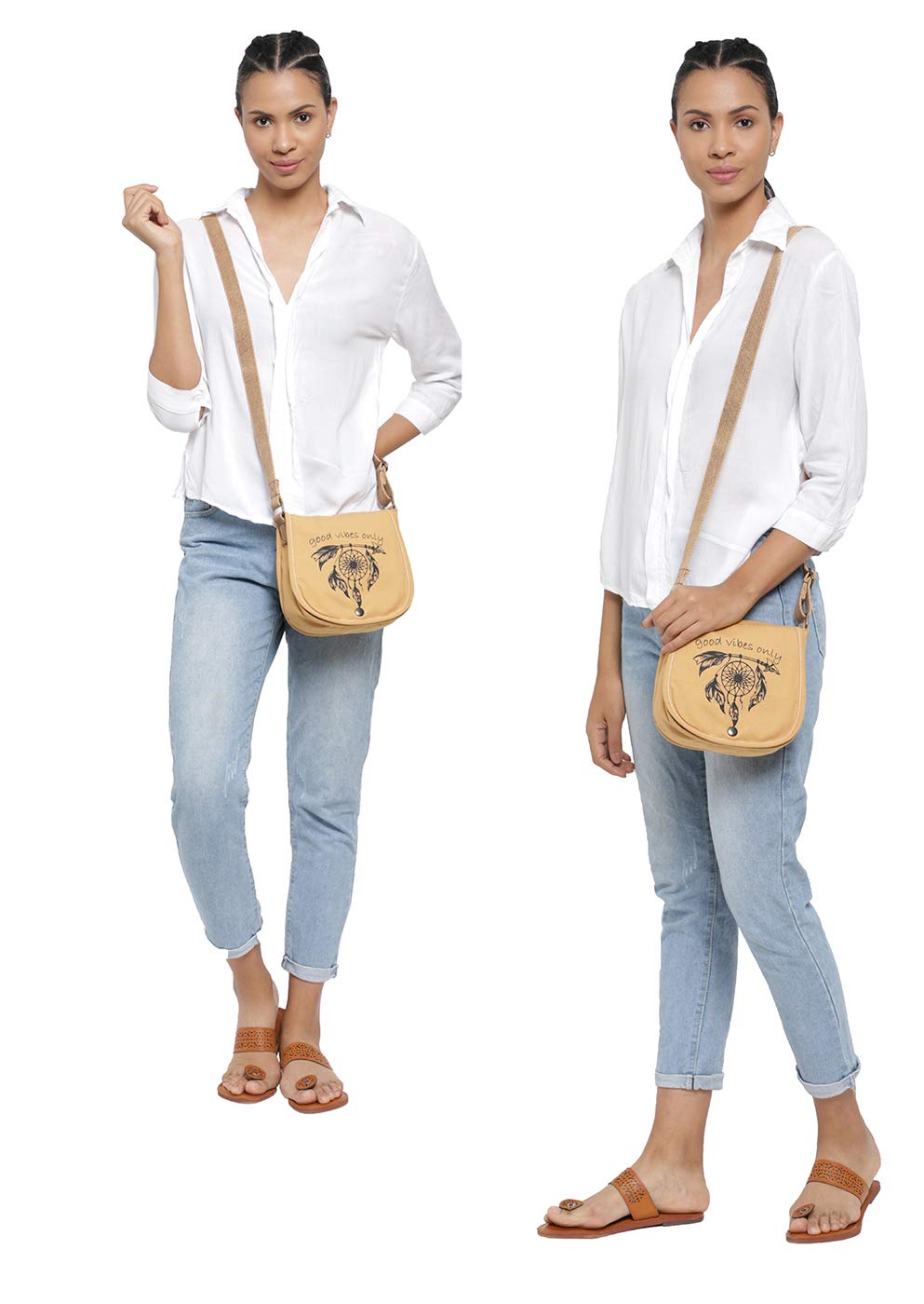 Canvas Purse for Women | Casual Crossbody Sling Bag with Boho Printed Flap, Adjustable Straps, Zipped Pocket & Inner Lining | Suitable for College & Travel