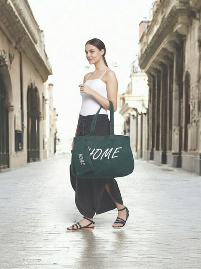 The House of tara Canvas Tote Bag with Detachable Pouch | Cotton Shopping Handbag | Magnetic Closure Tote with Zipper Pouch | Back Pocket with Zip | Home Print | For Women