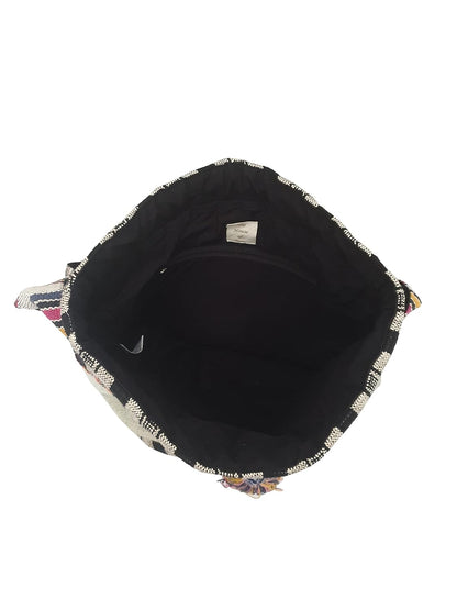 The House of tara Handloom Boho Sling Bag for Women | Cross Body Bag for Women | 100% Cotton Inner Lining, Drawstring Closure | Shoulder Bags Suitable for College & Daily Essentials (Grey Black)