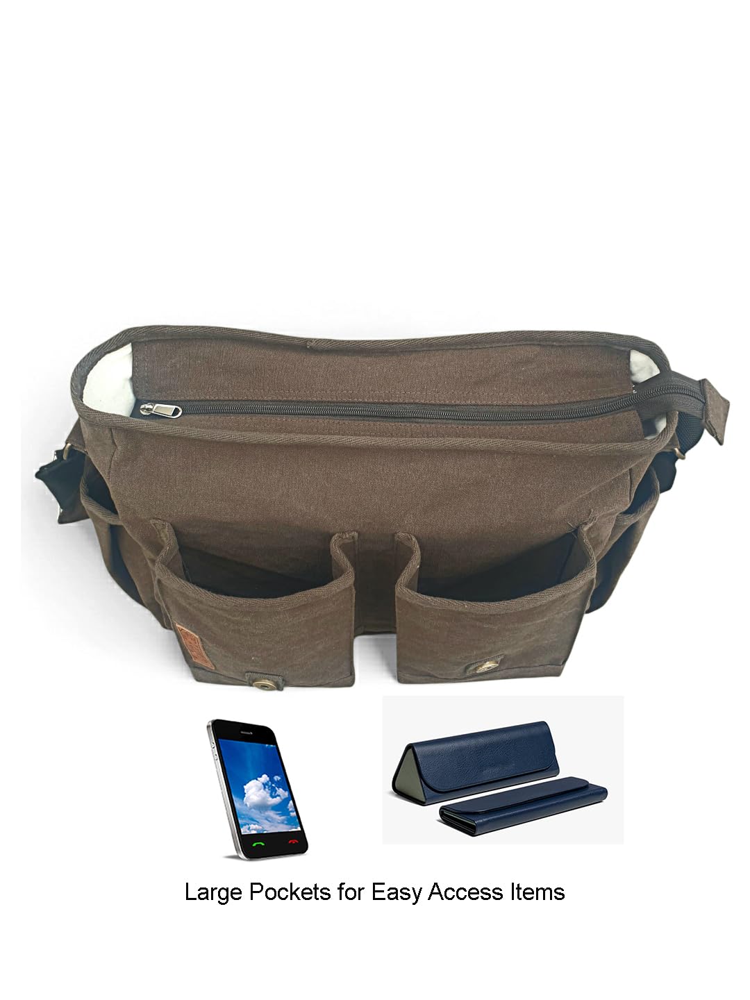 The House of tara Leather & Canvas Messenger Bag for Men and Women | Fits Laptop Upto 15.6 Inch I Crossbody Bag with Canvas Lining, Adjustable Straps & Padded Partition (Olive Brown)