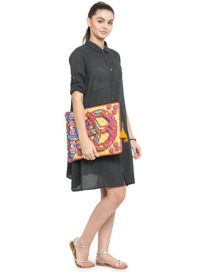 The House Of Tara Laptop Slipcase | Compatible with Upto 15.6 inch MacBook/Laptops | Multicolor Design Printed Fabric | Waterproof | Embellished with Colorful Tassels & Trims | Unisex (Multicolor 11)