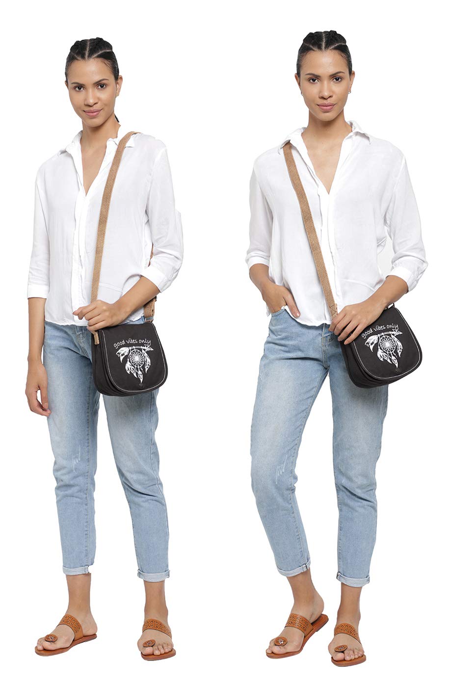 Canvas Purse for Women | Casual Crossbody Sling Bag with Boho Printed Flap, Adjustable Straps, Zipped Pocket & Inner Lining | Suitable for College & Travel