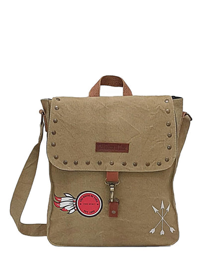 The House of tara Canvas Crossbody Messenger Bag for Men & Women | Side Bag Fits Mobile & Tablets | Ideal For Office & Travel | Beige Embellished Cotton Compact Messenger Business Bag for ladies