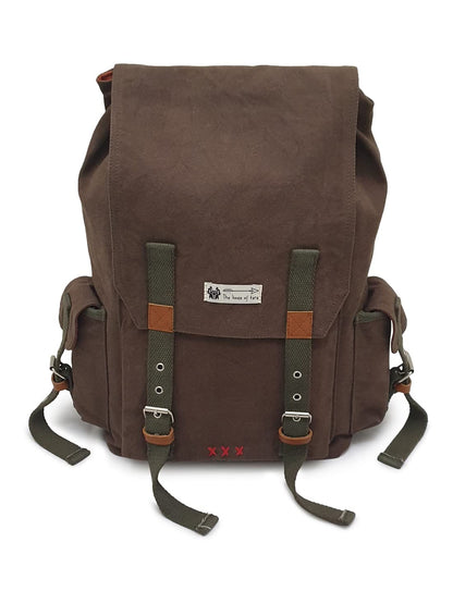The House of tara Canvas Backpack for Men and Women 23L | Casual Cotton Bag With Waterproof Inner Lining, 4 External & 3 Internal Pockets | Backpacks Suitable for College, Travel & Hiking (Brown)