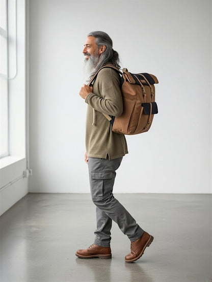 Dual Tone Canvas Backpack for Men & Women | 13 Liters | Casual Bags, Padded Laptop Compartment, 4 External Pockets, Adjustable straps | Suitable for Office, Travel & College (Khaki)