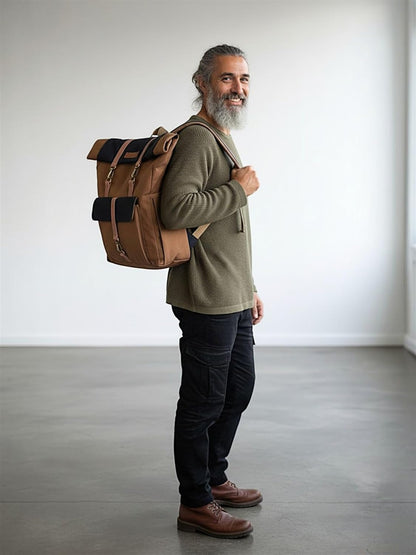 Dual Tone Canvas Backpack for Men & Women | 13 Liters | Casual Bags, Padded Laptop Compartment, 4 External Pockets, Adjustable straps | Suitable for Office, Travel & College (Khaki)