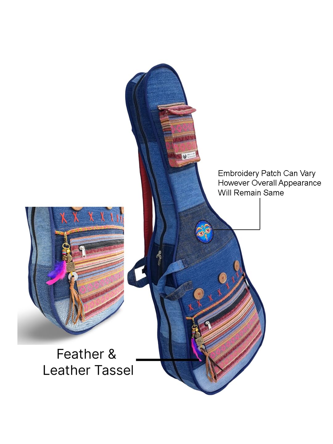 The House of tara Denim Cotton Fabric Acoustic Guitar Bag Cover for Men and Women | Modern Guitar Case | Waterproof Inner Lining | Adjustable Straps | Padded Protection | Zip Pocket | Blue