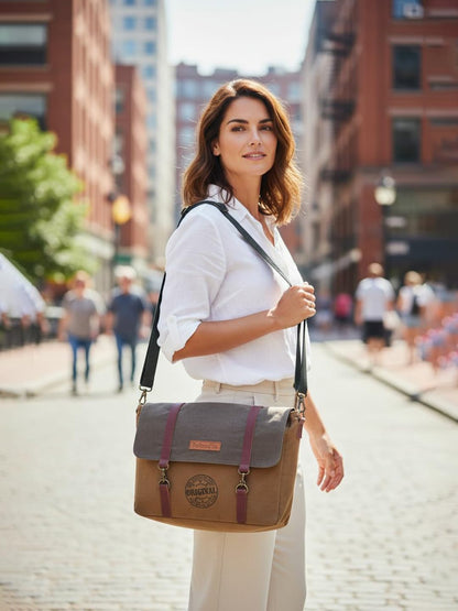 The House of tara Dual Tone Canvas Messenger Bag for Men and Women | Sling Laptop Bag fits Upto 14 Inch Size | Crossbody Multiutility Bag with Waterproof Inner Lining & Adjustable Straps (Khaki Brown)