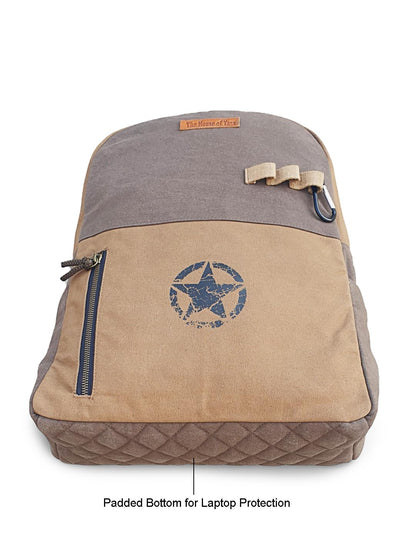The House of tara Canvas Laptop Backpack for Men & Women 18 Liters | Casual Bag with Heavy Canvas Lining/Trolley Strap & Laptop Compartment | Suitable for College & Travel (Khaki Brown)