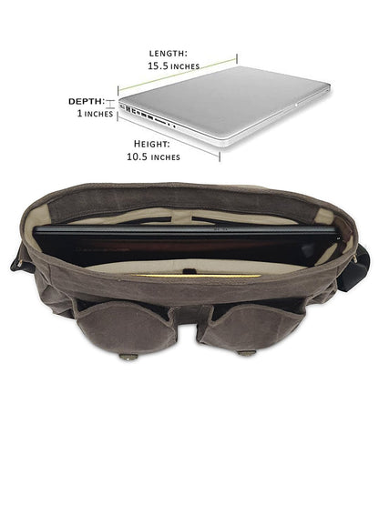 The House of tara Leather & Canvas Messenger Bag for Men and Women | Fits Laptop Upto 15.6 Inch I Crossbody Bag with Canvas Lining, Adjustable Straps & Padded Partition (Olive Brown)