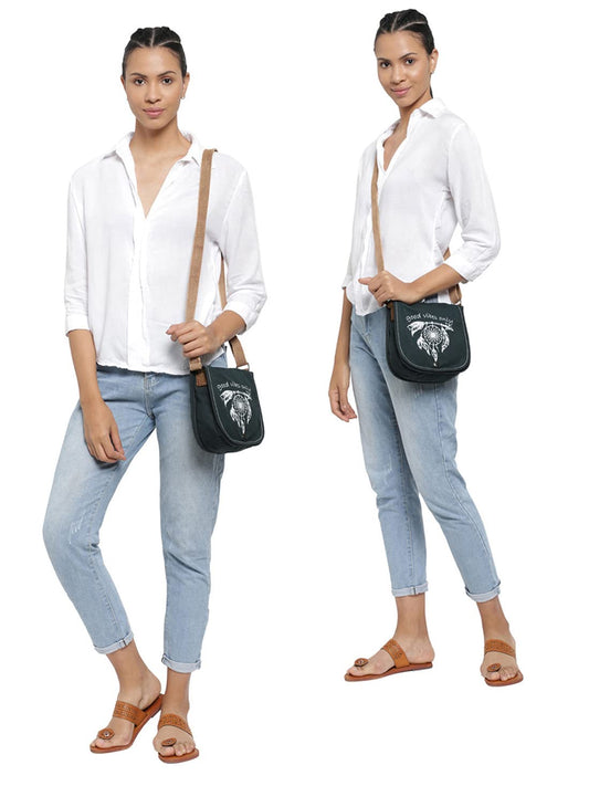 Canvas Purse for Women | Casual Crossbody Sling Bag with Boho Printed Flap, Adjustable Straps, Zipped Pocket & Inner Lining | Suitable for College & Travel