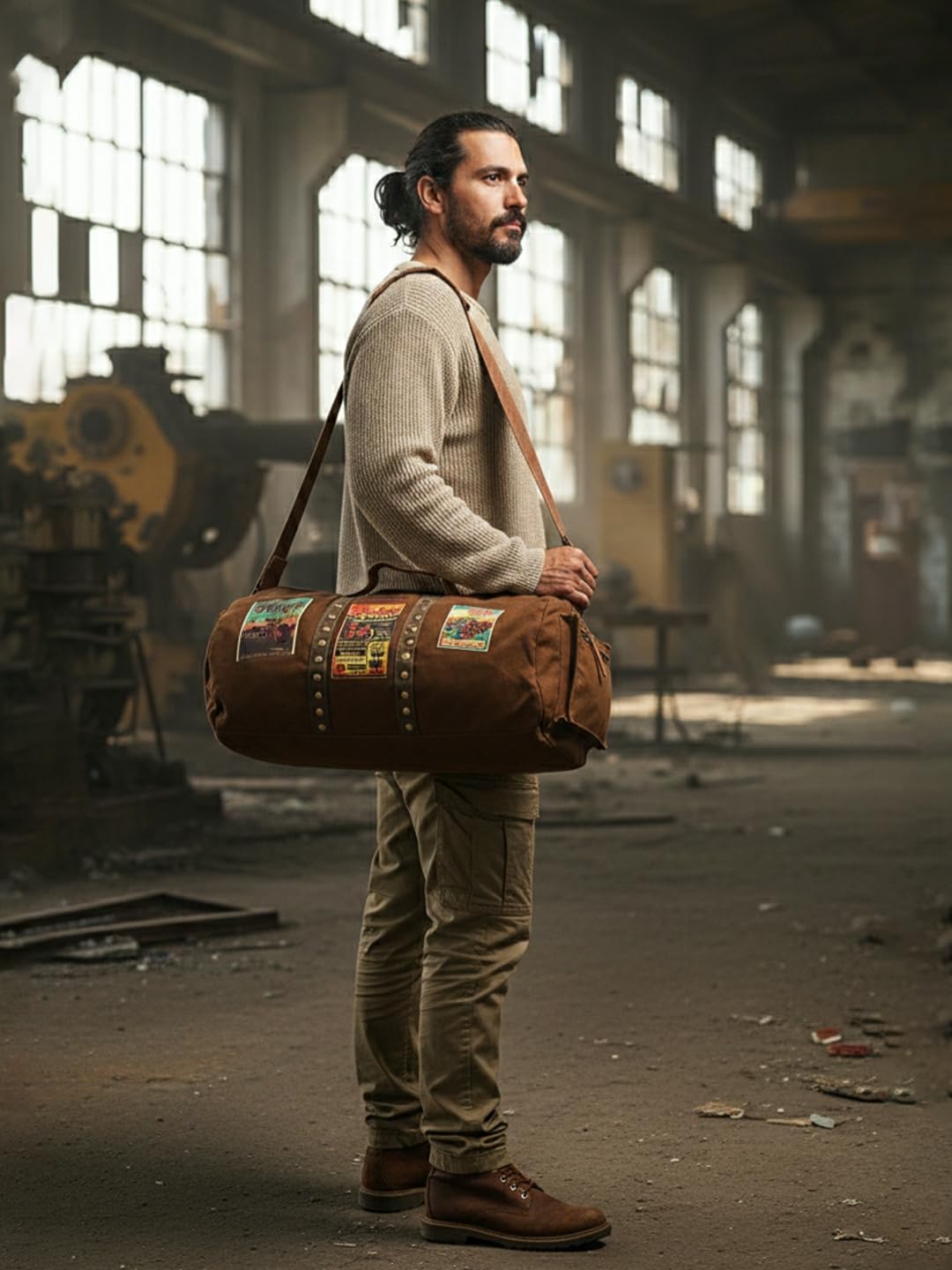 The House of Tara Canvas Travel Duffle Bag 25 litres | Sports Duffel | for Men and Women | Adjustable Broad Strap | Gym Bag | Airline Carry On Luggage | Quick Access Pockets | Khaki
