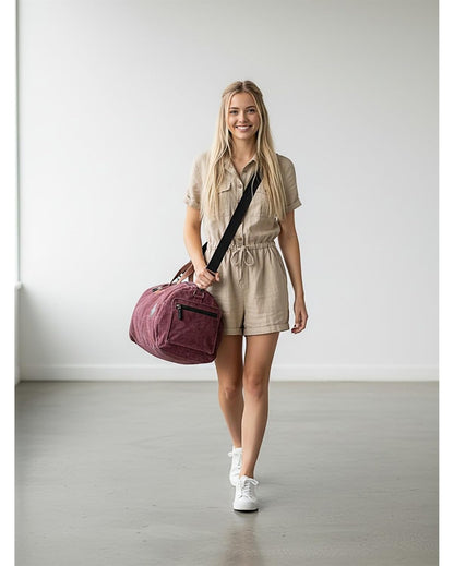 Canvas Travel Duffle Bag | 25 litres | Sports Duffel | Gym Bags | for Men and Women | Adjustable Broad Strap | Airline Carry-On Luggage | Quick Access Pockets | Vintage Wine