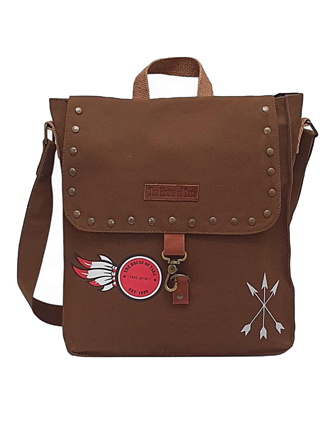 The House of tara Canvas Crossbody Messenger Bag for Men & Women | Side Bag Fits Mobile & Tablets | Ideal For Office & Travel | Beige Embellished Cotton Compact Messenger Business Bag for ladies