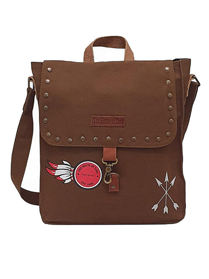 The House of tara Canvas Crossbody Messenger Bag for Men & Women | Side Bag Fits Mobile & Tablets | Ideal For Office & Travel | Beige Embellished Cotton Compact Messenger Business Bag for ladies