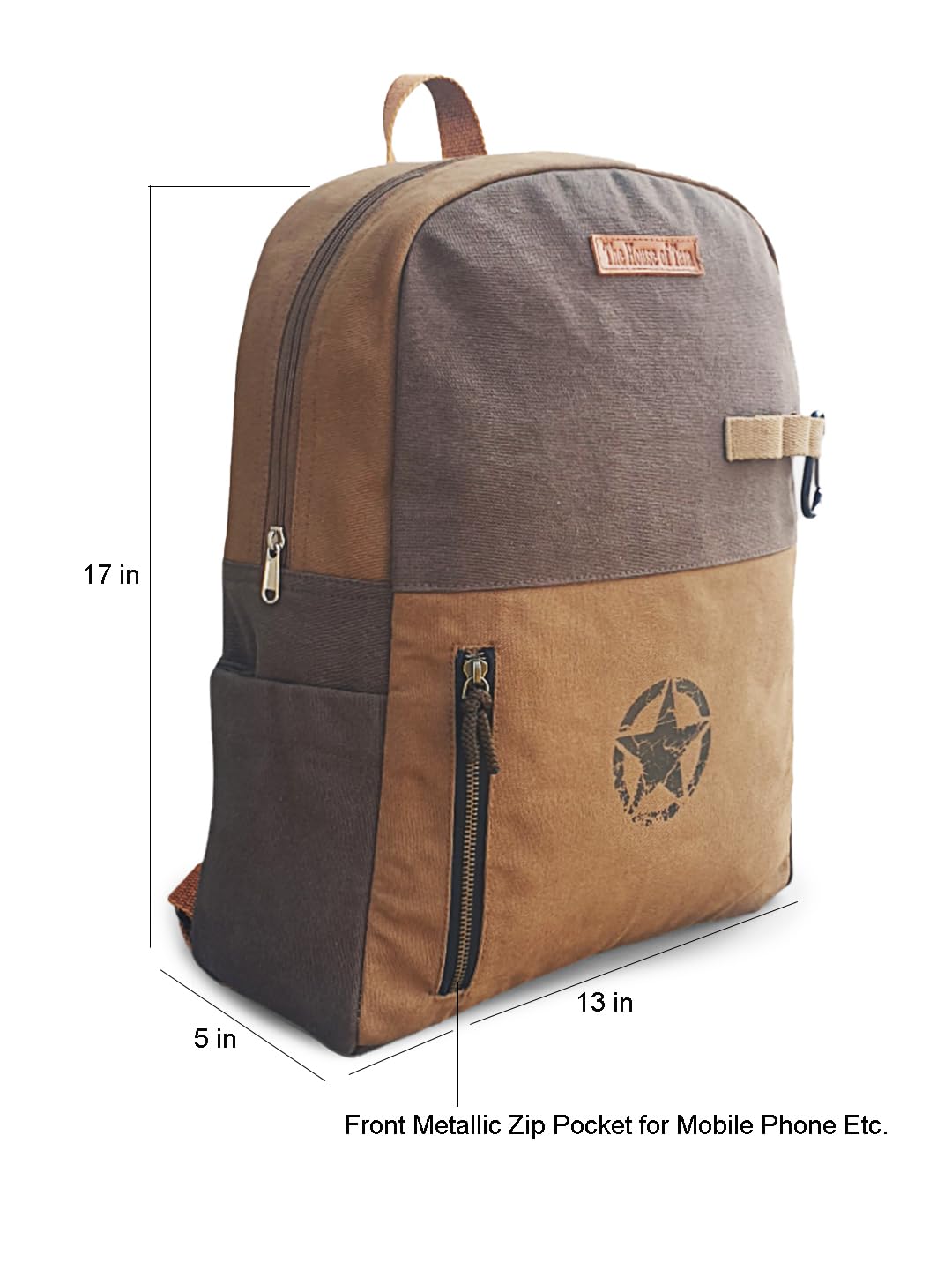 The House of tara Canvas Laptop Backpack for Men & Women 18 Liters | Casual Bag with Heavy Canvas Lining/Trolley Strap & Laptop Compartment | Suitable for College & Travel (Khaki Brown)