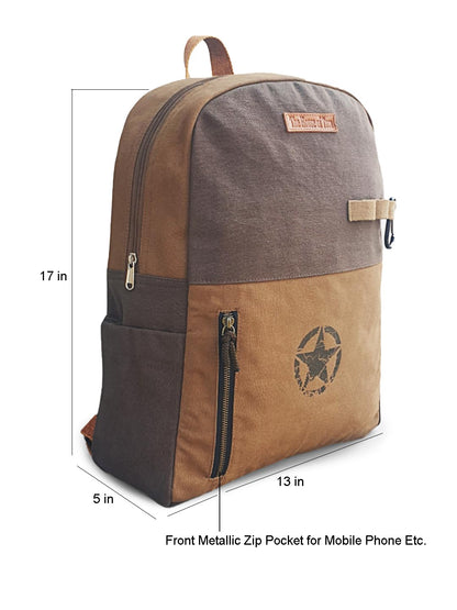 The House of tara Canvas Laptop Backpack for Men & Women 18 Liters | Casual Bag with Heavy Canvas Lining/Trolley Strap & Laptop Compartment | Suitable for College & Travel (Khaki Brown)