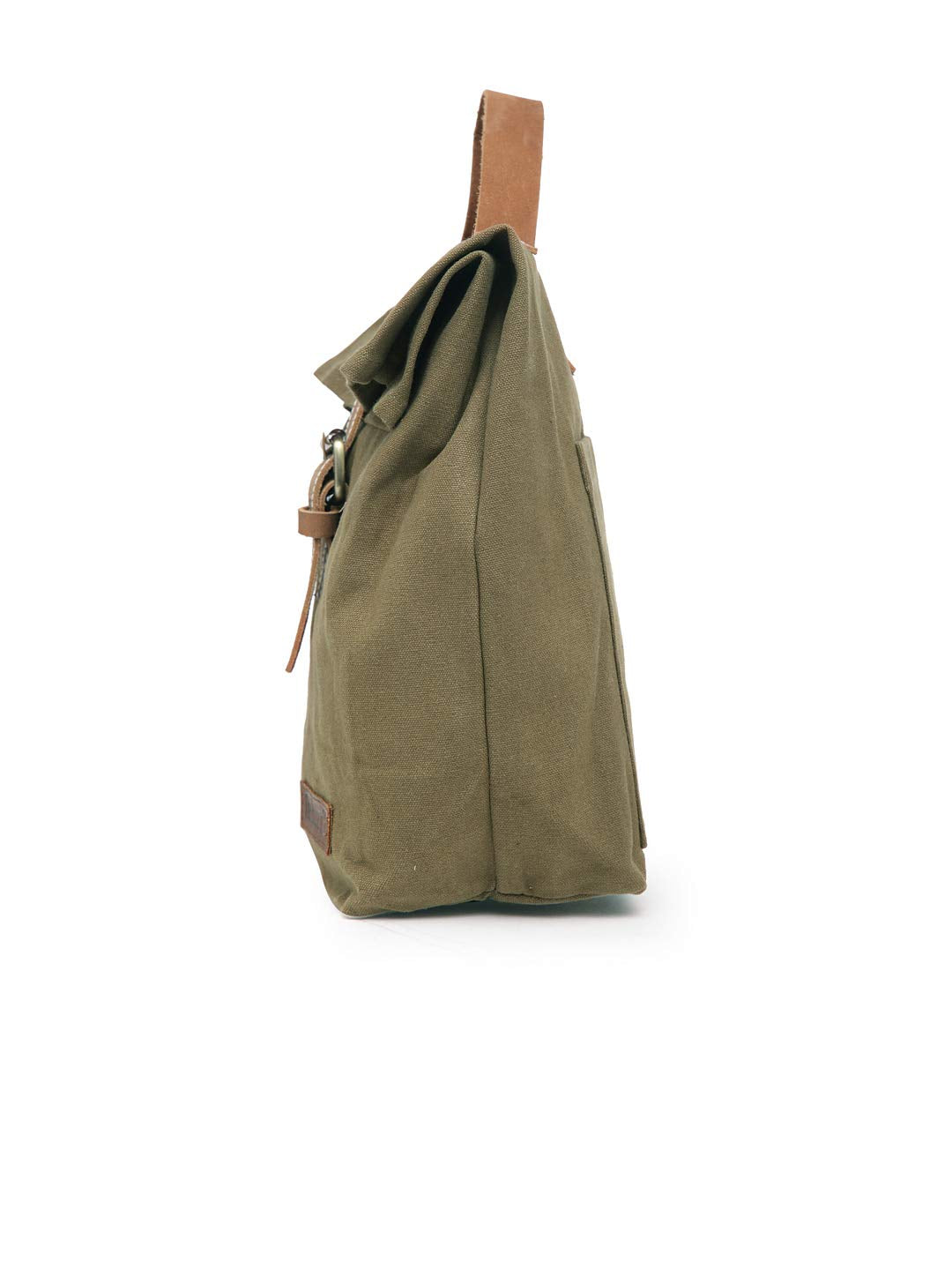 The House of tara Cotton Canvas Lunch Box Bag | Khaki Color Solid Design | 15 Ltrs Tiffin and Water Bottle Bag | Aesthetic Design with Genuine Leather Strap, Buckle & Top Handle | for Men and Women