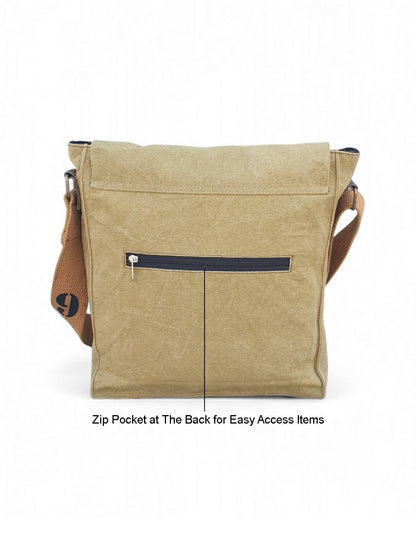 The House of tara Sturdy Cotton Canvas Messenger Bags for Men and Women | With two Magnetic Snap Buttons Flap Closure, Adjustable Body Strap & Multiutility Lobster Hook (Beige)