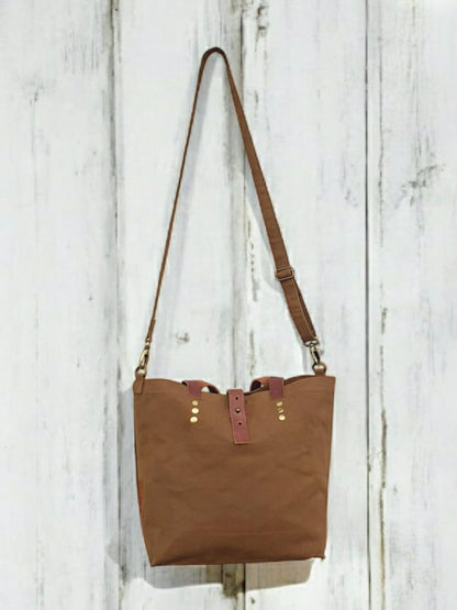 The House of tara Convertible Handbag | Canvas Tote Bag | Casual Cross Body Sling Bag | Khaki Color | Leather Strap Closure and External Pocket | Adjustable Strap Cotton Shoulder Bag For Women