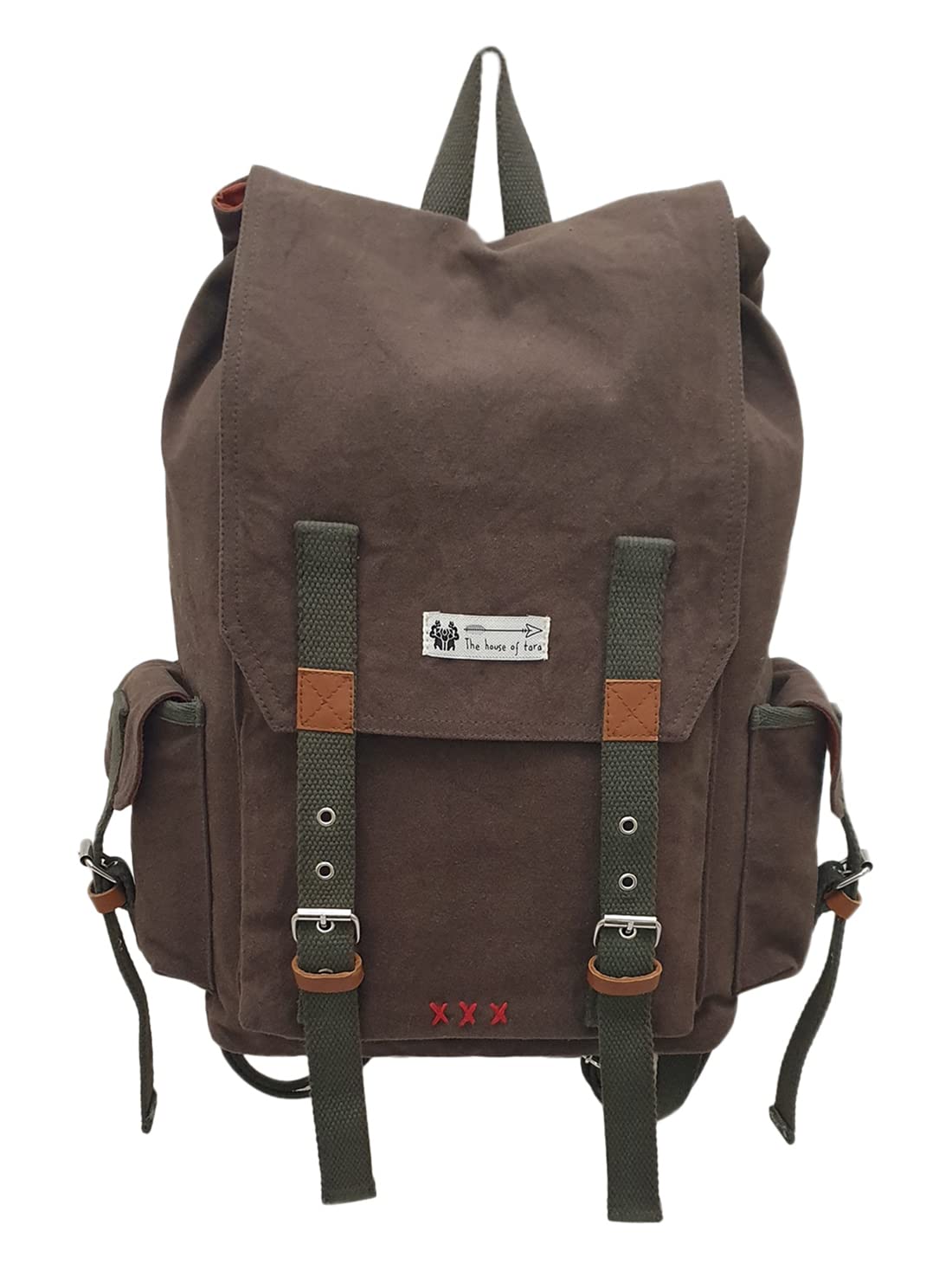 The House of tara Canvas Backpack for Men and Women 23L | Casual Cotton Bag With Waterproof Inner Lining, 4 External & 3 Internal Pockets | Backpacks Suitable for College, Travel & Hiking (Brown)