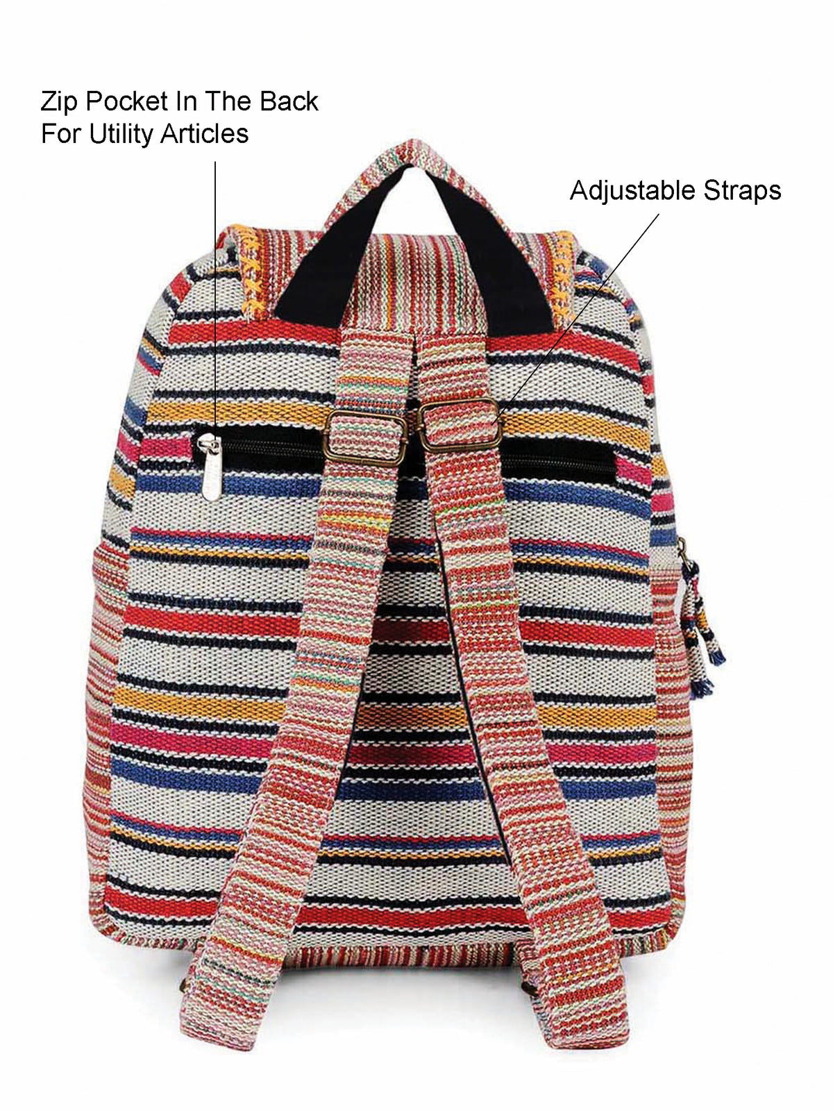 Handloom Fabric Backpack for Women 10 Litres | Multicolour Casual Cloth Bag with  Inner lining | Stylish Bag suitable for College, Travel & Beach