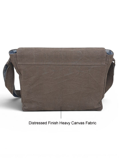 Distressed Cotton Canvas Messenger Bag for Men and Women | Printed Crossbody Sling Bag With Laptop Compartment (Upto 15.6 Inch), Broad Adjustable Straps