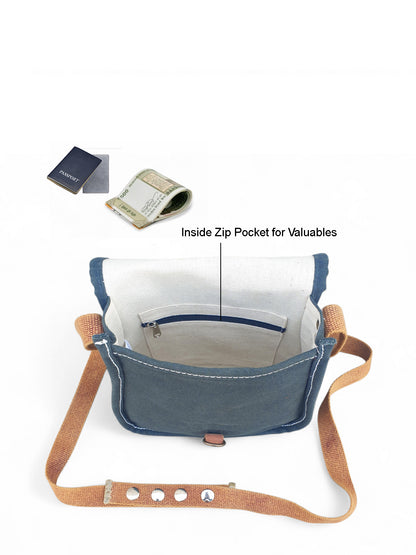 Canvas Purse for Women | Casual Crossbody Sling Bag with Adjustable Straps, Zipped Pocket & Lobster Hook Buckle Closure | Suitable for College & Travel (Blue)