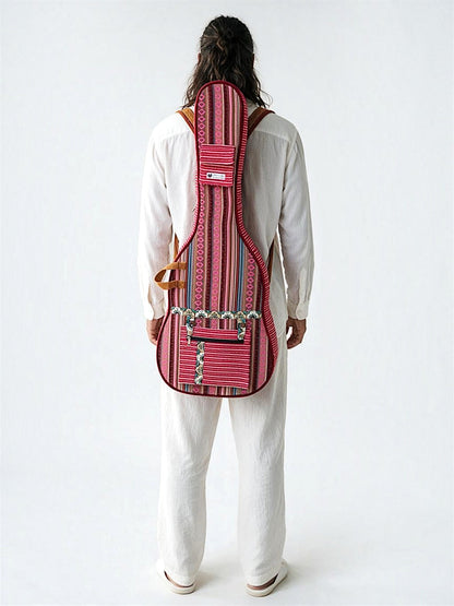 Ethnic Handloom Fabric Acoustic Guitar Bag Cover for Men and Women | Modern Guitar Case | Inner Lining | Adjustable Straps | Padded Protection | Zip Pockets |