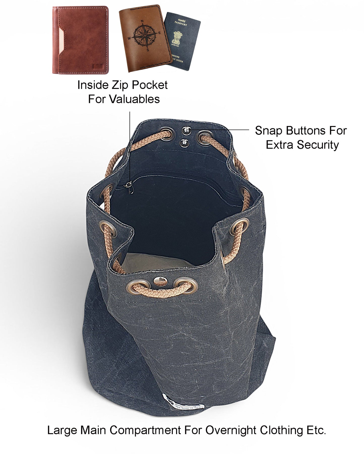 Distressed Canvas Backpack/Rucksack for Men & Women 20 Litres | Casual Cotton Bag with Spacious Compartment & Drawstring Strap | Stylish Bag suitable for College, Hiking & Everyday Essentials